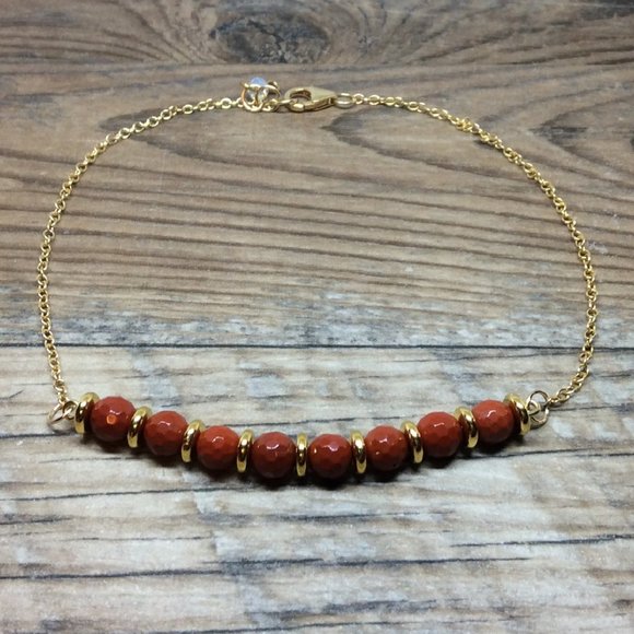 Red Jasper anklet, 14k Gold filled, Root chakra, grounding, crystal healing - Picture 1 of 8